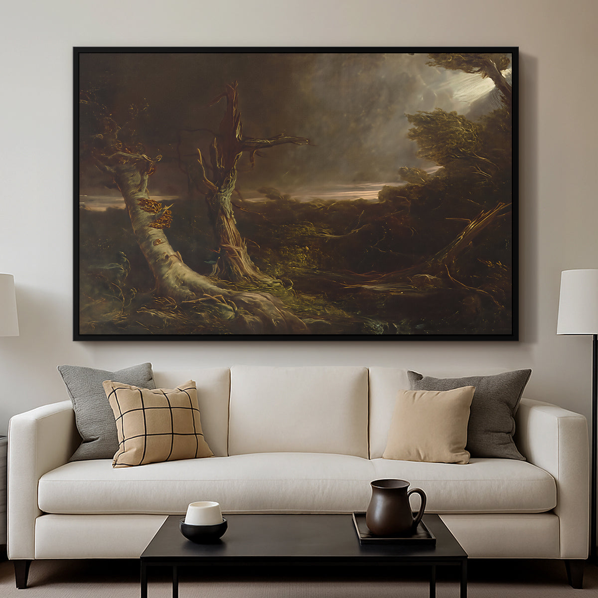 Tornado in an American Forest, 1835 - Floater Framed Canvas Print