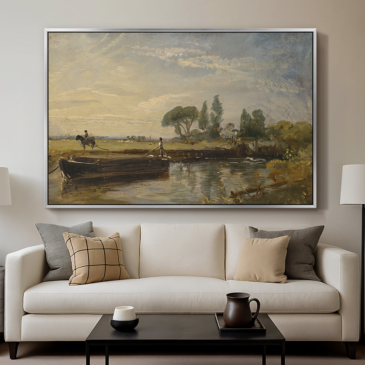 Barge below Flatford Lock, c. 1810 - Floater Framed Canvas Print