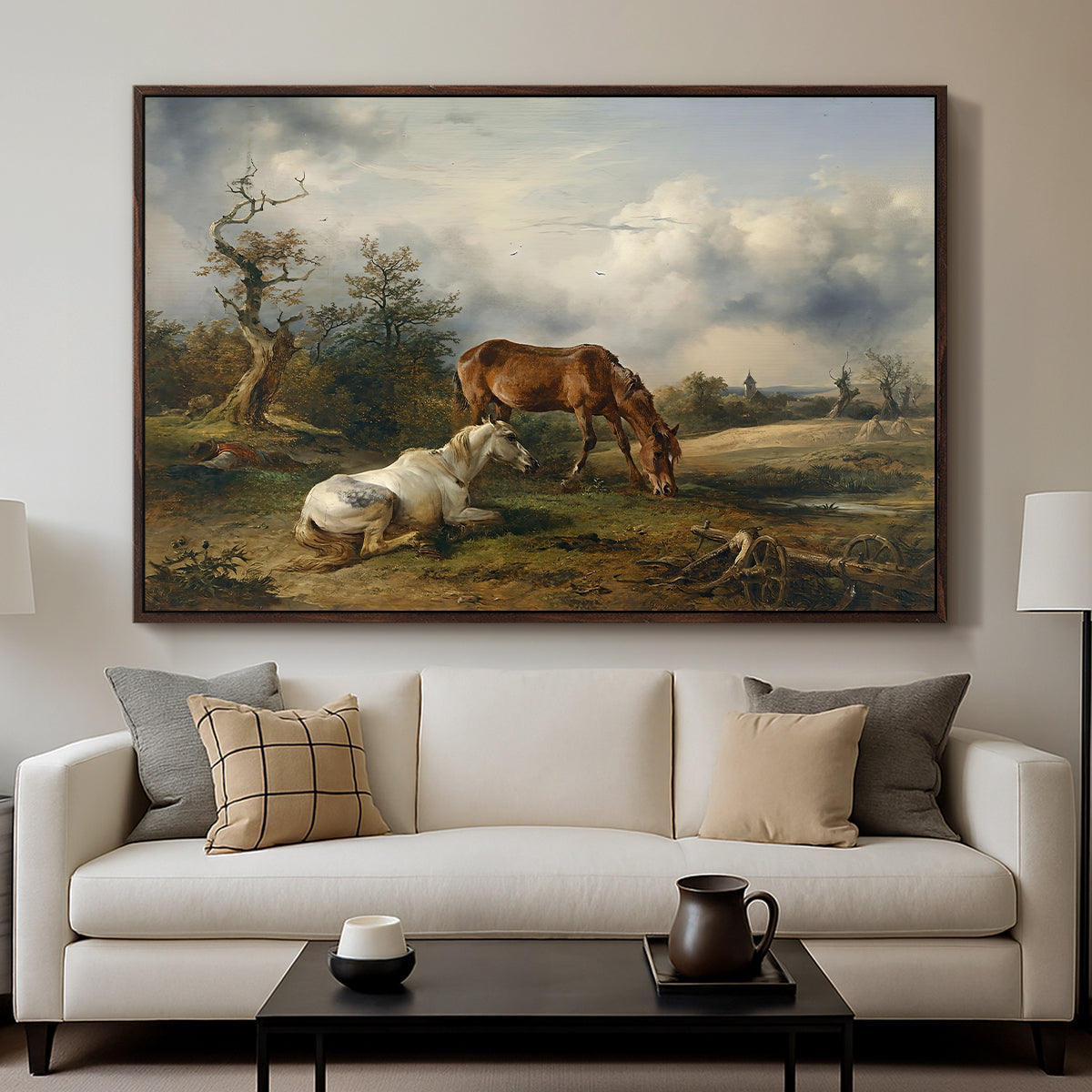 Two Horses on the Pasture, c. 1825 - Floater Framed Canvas Print