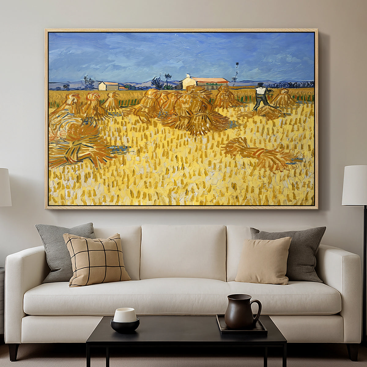 Wheat Field with Sheaves (Harvest in Provence), 1888 - Floater Framed Canvas Print