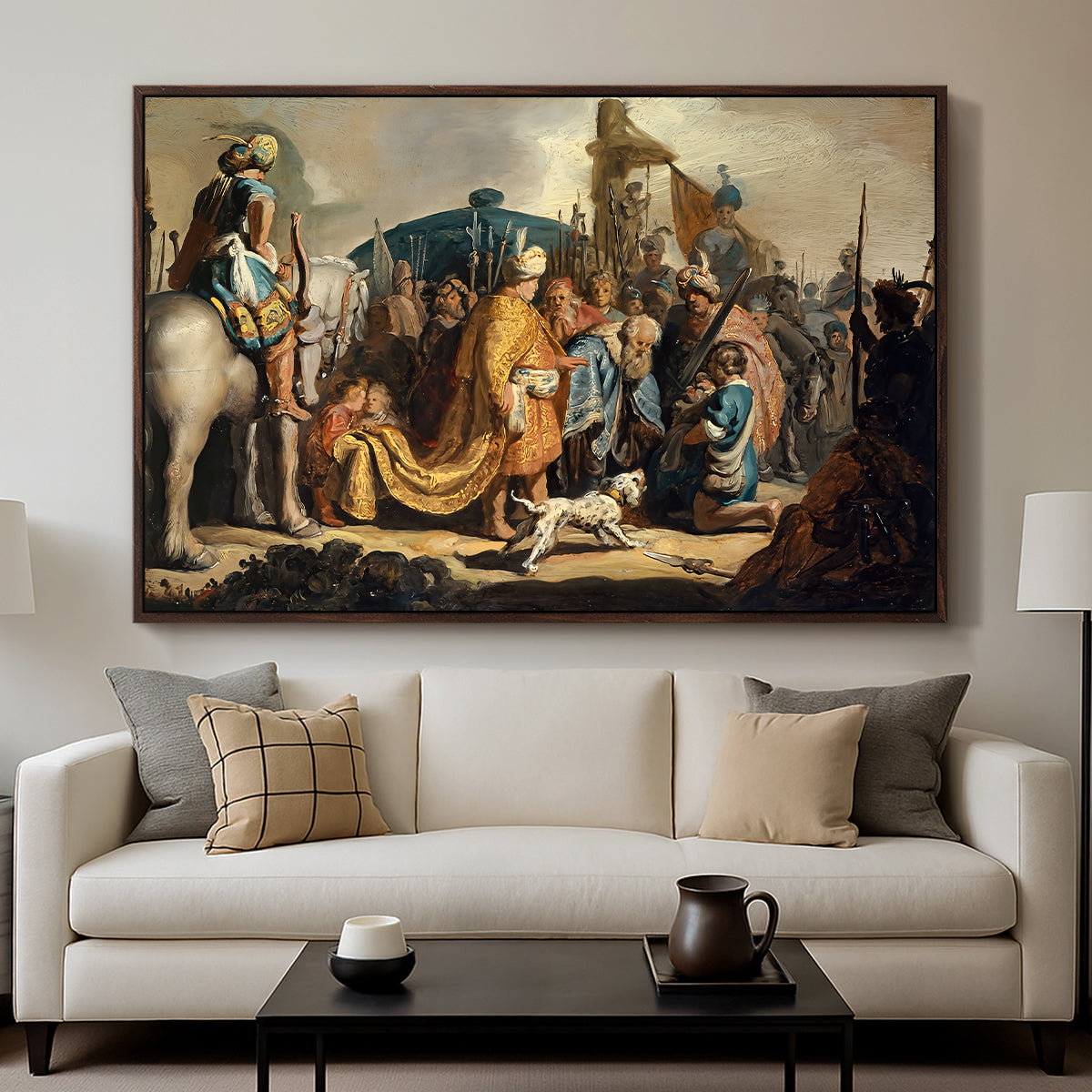 David with Goliath's Head in front of Saul, for Rembrandt, 1627 - Floater Framed Canvas Print