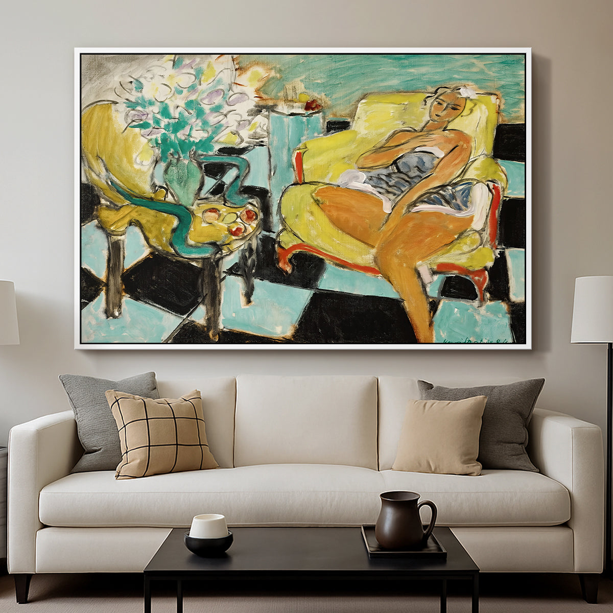 Seated Woman with Flower, 1942 - Floater Framed Canvas Print