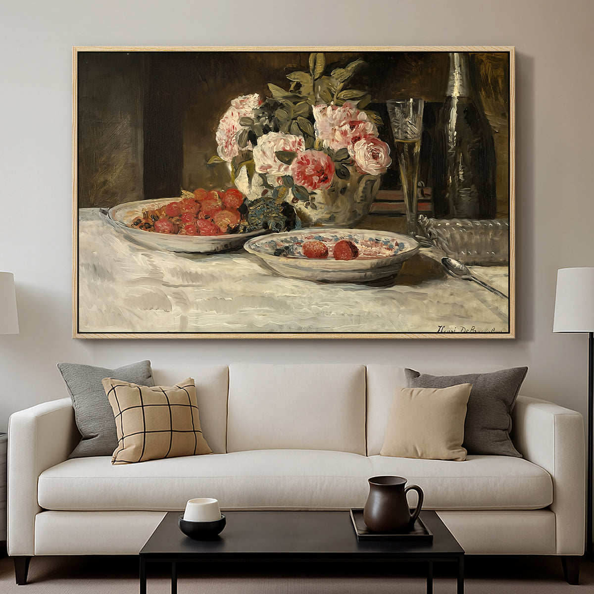 Strawberries and Champagne, c. 1881-1885 - Floater Framed Canvas Print