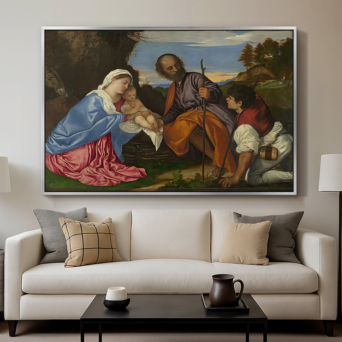 The Holy Family with a Shepherd, c. 1510 - Floater Framed Canvas Print