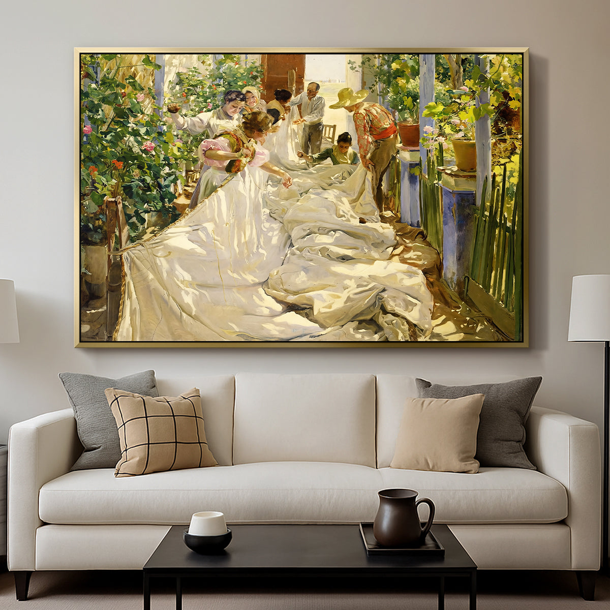 Sewing the Sail, 1896 - Floater Framed Canvas Print