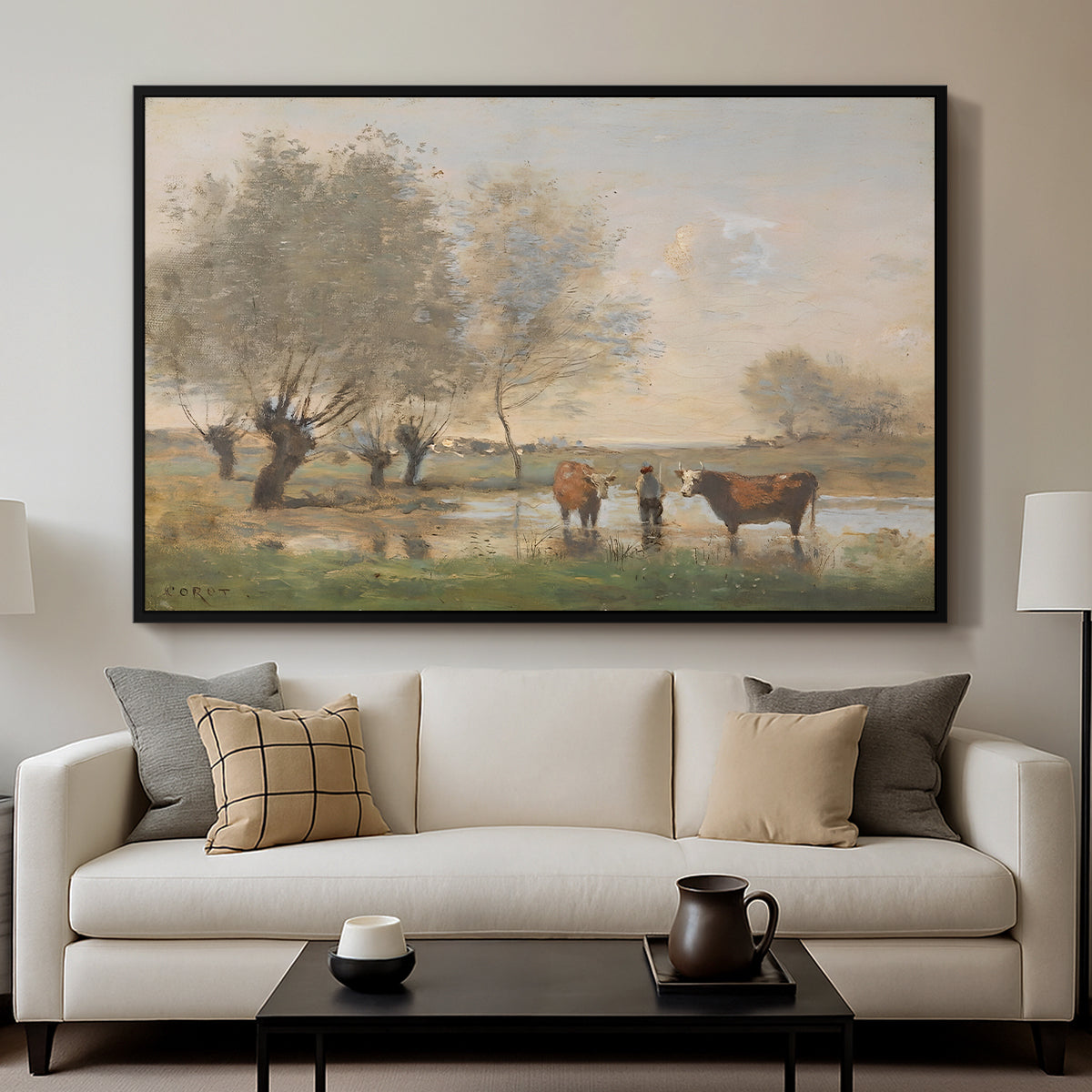 Cows in a Marshy Landscape, c. 1873-1874 - Floater Framed Canvas Print