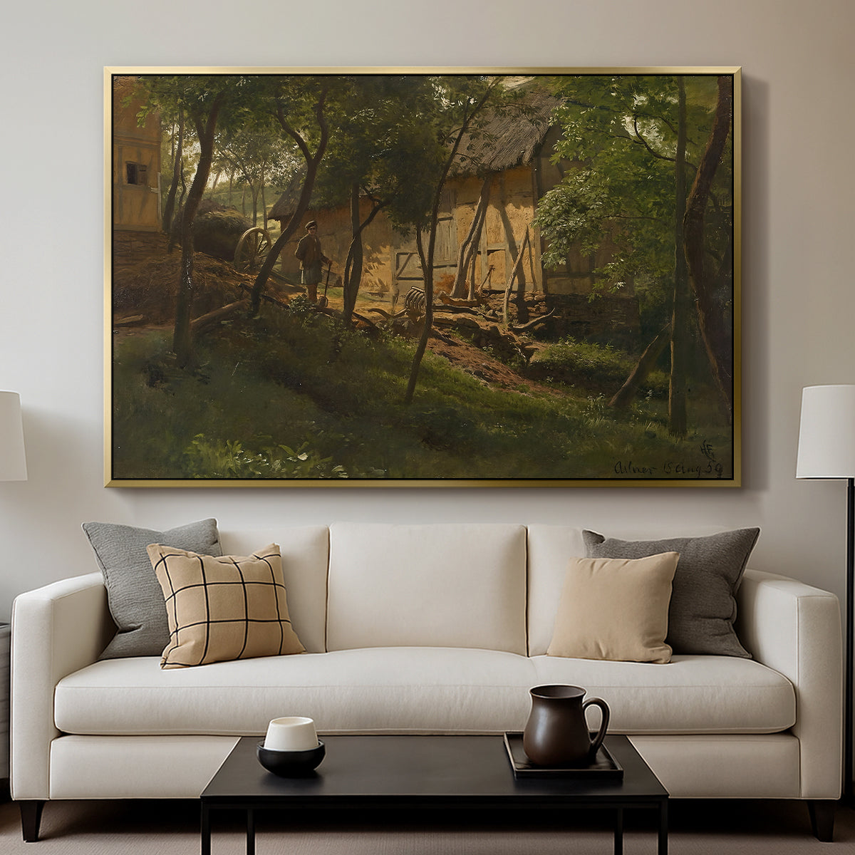 German Farm, 1859 - Floater Framed Canvas Print