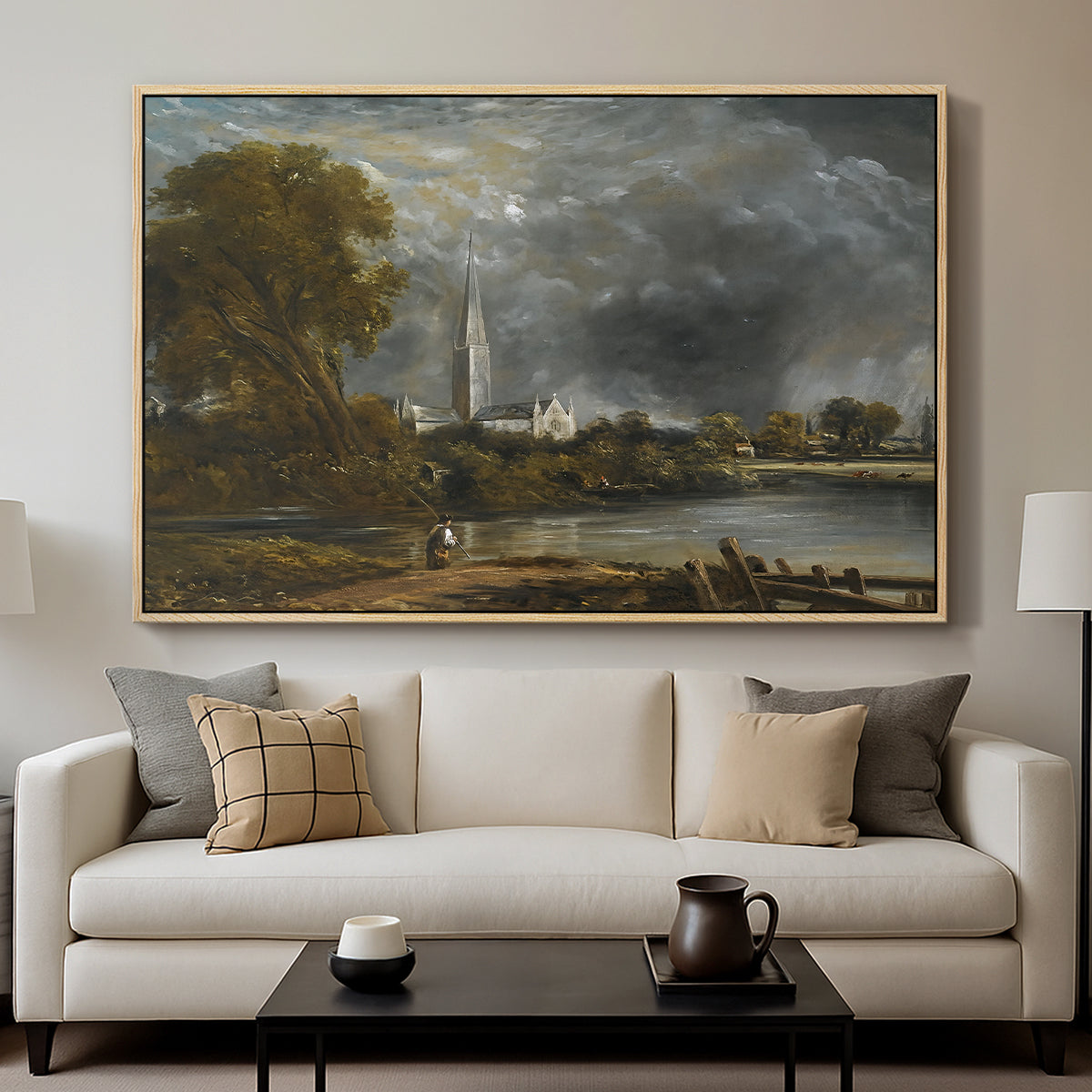 Salisbury Cathedral from the Meadows, c. 1831 - Floater Framed Canvas Print