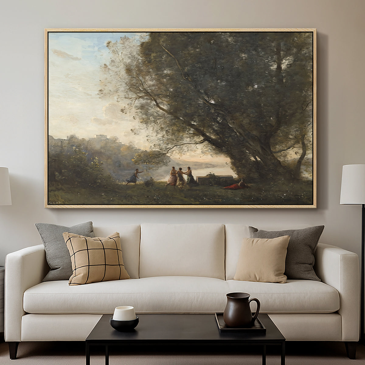 Dance Under the Trees at the Edge of the Lake, c. 1865-1870 - Floater Framed Canvas Print