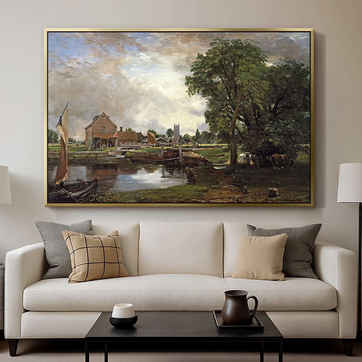 Dedham Lock and Mill, c. 1820 - Floater Framed Canvas Print