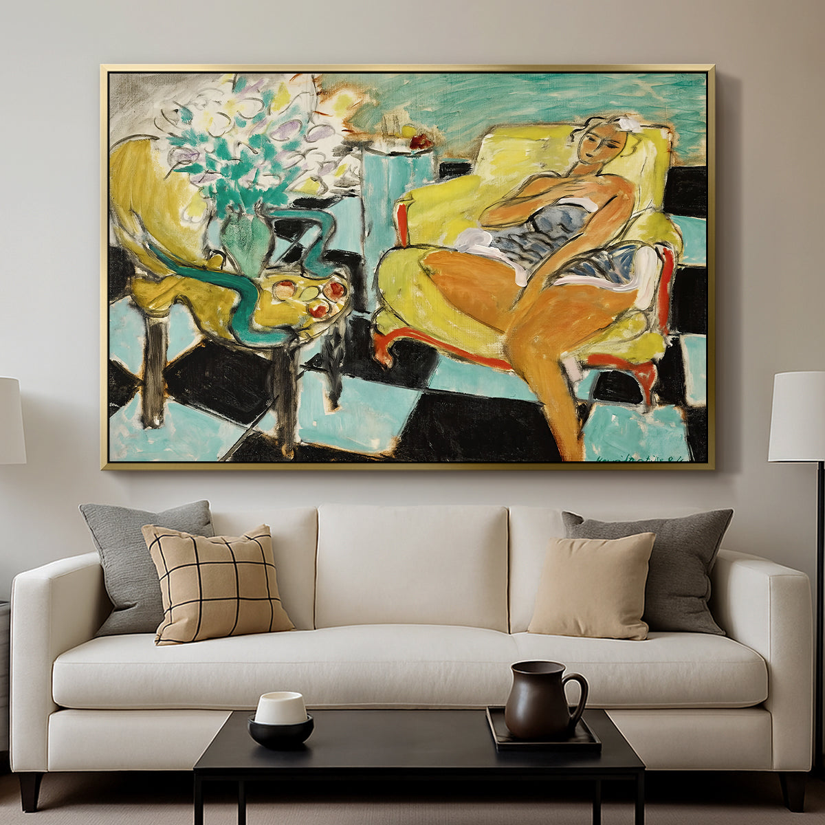 Seated Woman with Flower, 1942 - Floater Framed Canvas Print