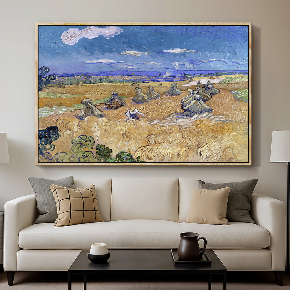 Wheat Field with Reaper, Auvers, 1888 - Floater Framed Canvas Print