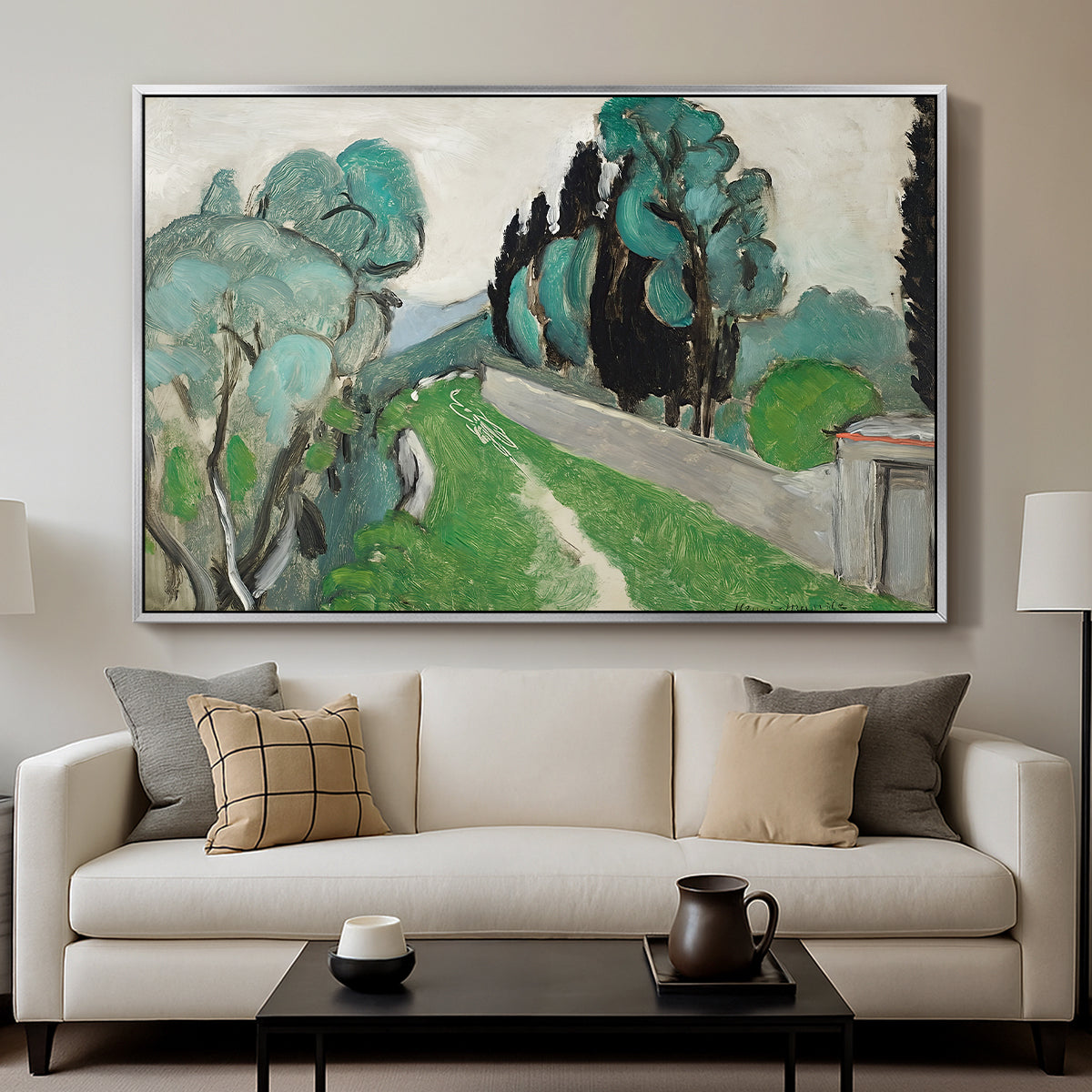 Landscape with Cypresses and Olive Trees near Nice, c. 1918 - Floater Framed Canvas Print