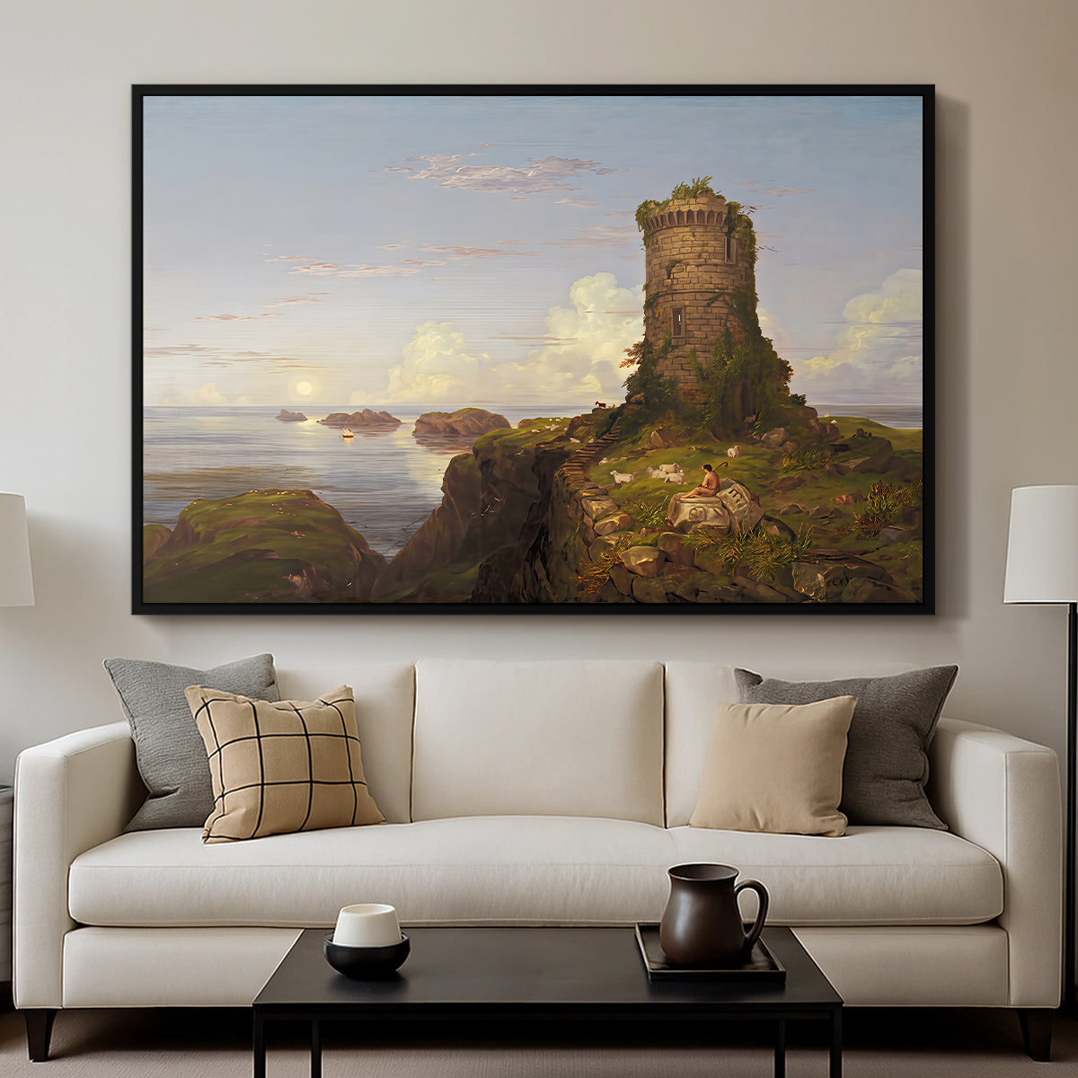 Italian Coast Scene with Ruined Tower, 1838 - Floater Framed Canvas Print