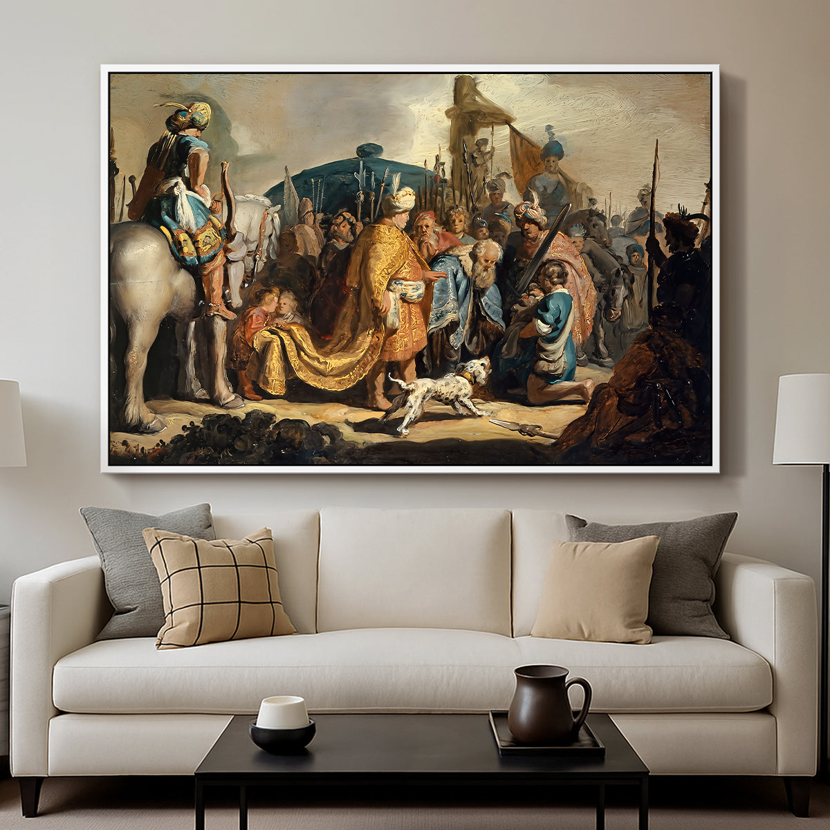 David with Goliath's Head in front of Saul, for Rembrandt, 1627 - Floater Framed Canvas Print