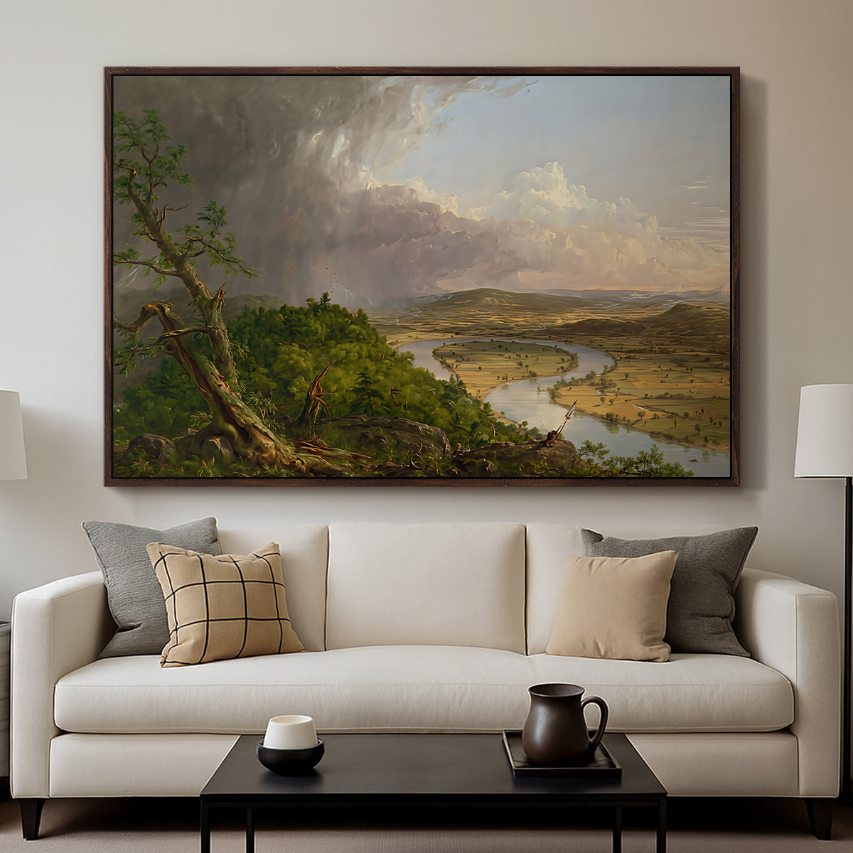 View from Mount Holyoke, Northampton, Massachusetts, after a Thunderstorm (Oxbow), 1836 - Floater Framed Canvas Print