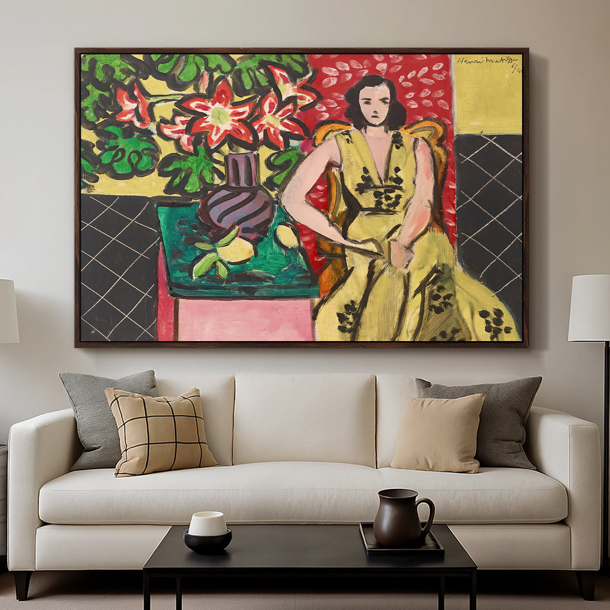 Seated Woman with a Vase of Amaryllis, 1941 - Floater Framed Canvas Print