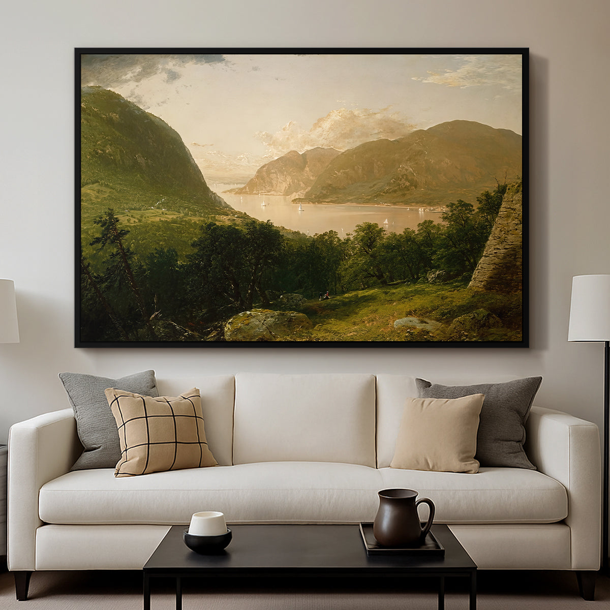 Hudson River Scene, 1857 - Floater Framed Canvas Print
