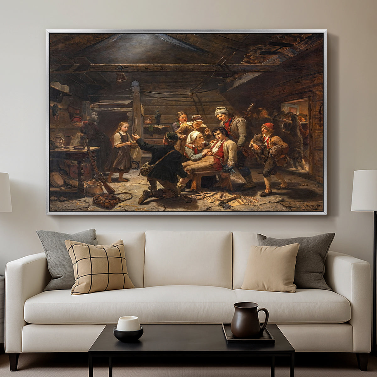 The Return of the Bear Hunter, 1856 - Floater Framed Canvas Print