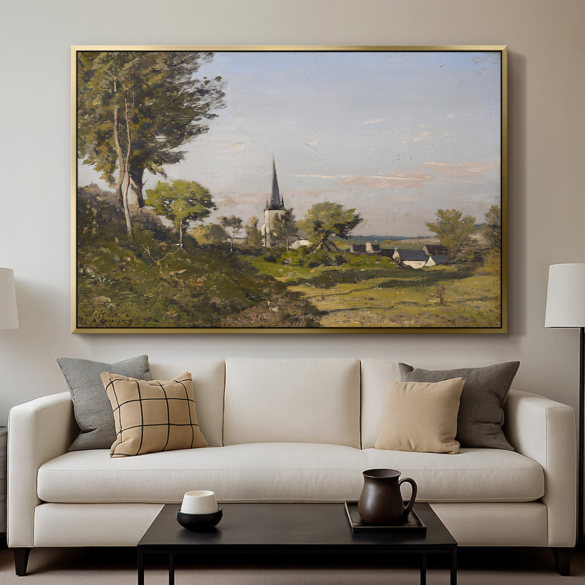 Village Landscape with Church, 1891 - Floater Framed Canvas Print