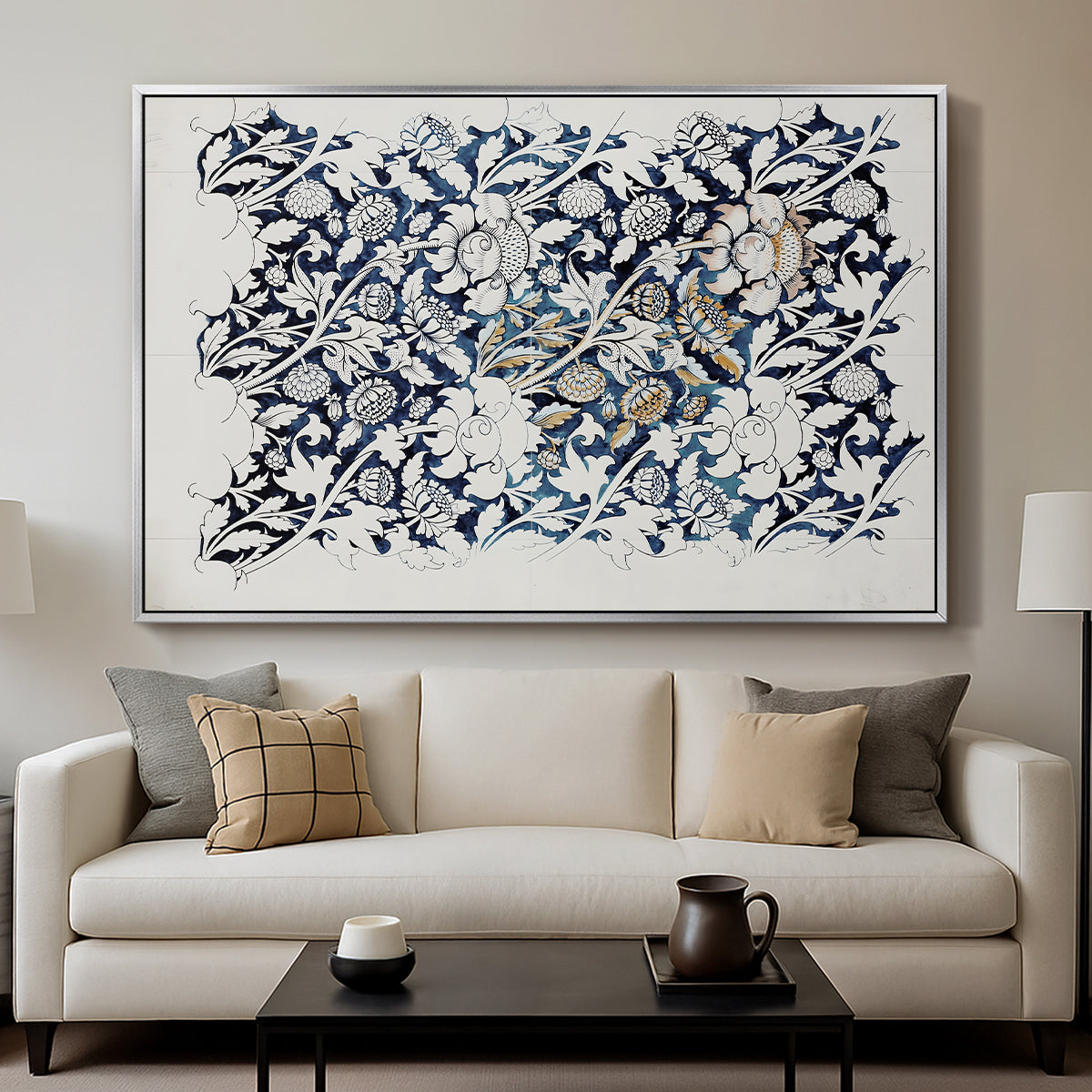 Watercolour for Printed Fabric Design: Wey, c. 1882-1883 - Floater Framed Canvas Print