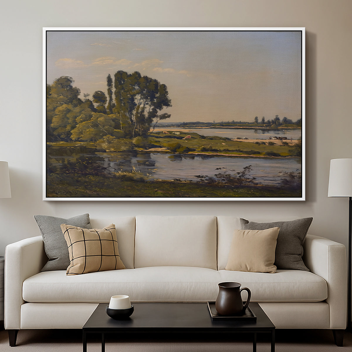 Landscape with a River, 1892 - Floater Framed Canvas Print