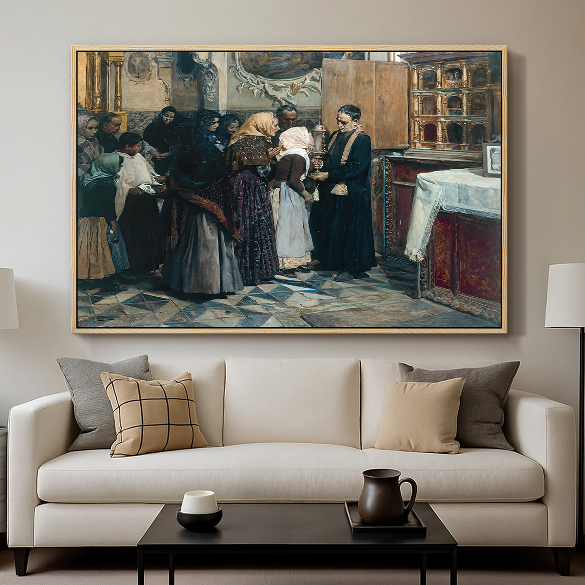 Kissing the Relic, 1893 - Floater Framed Canvas Print