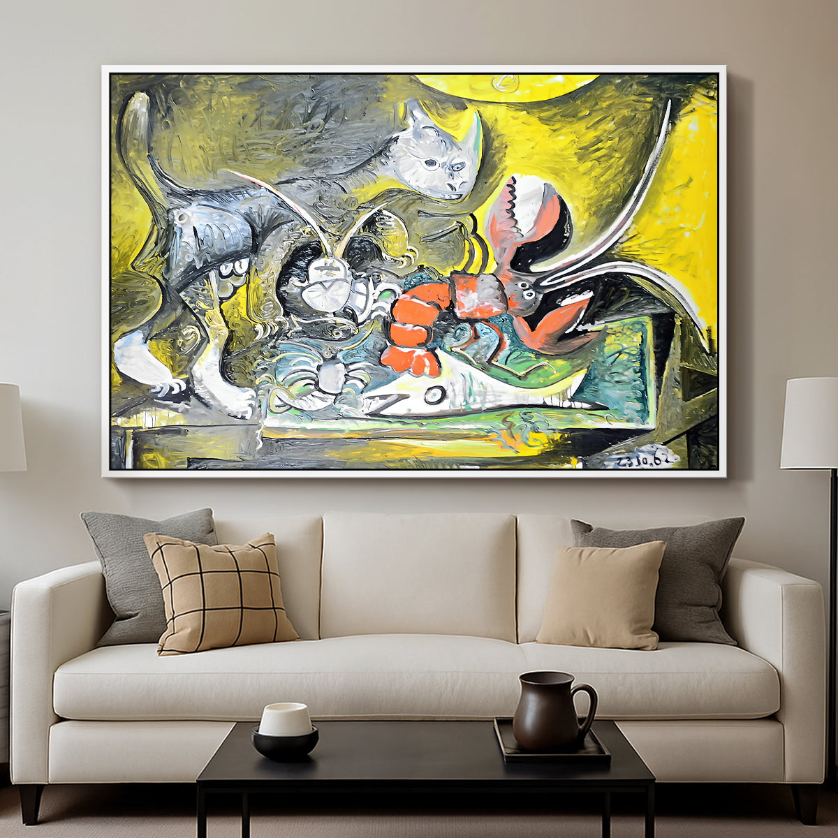 Still Life with Cat and Lobster, 1962 - Floater Framed Canvas Print