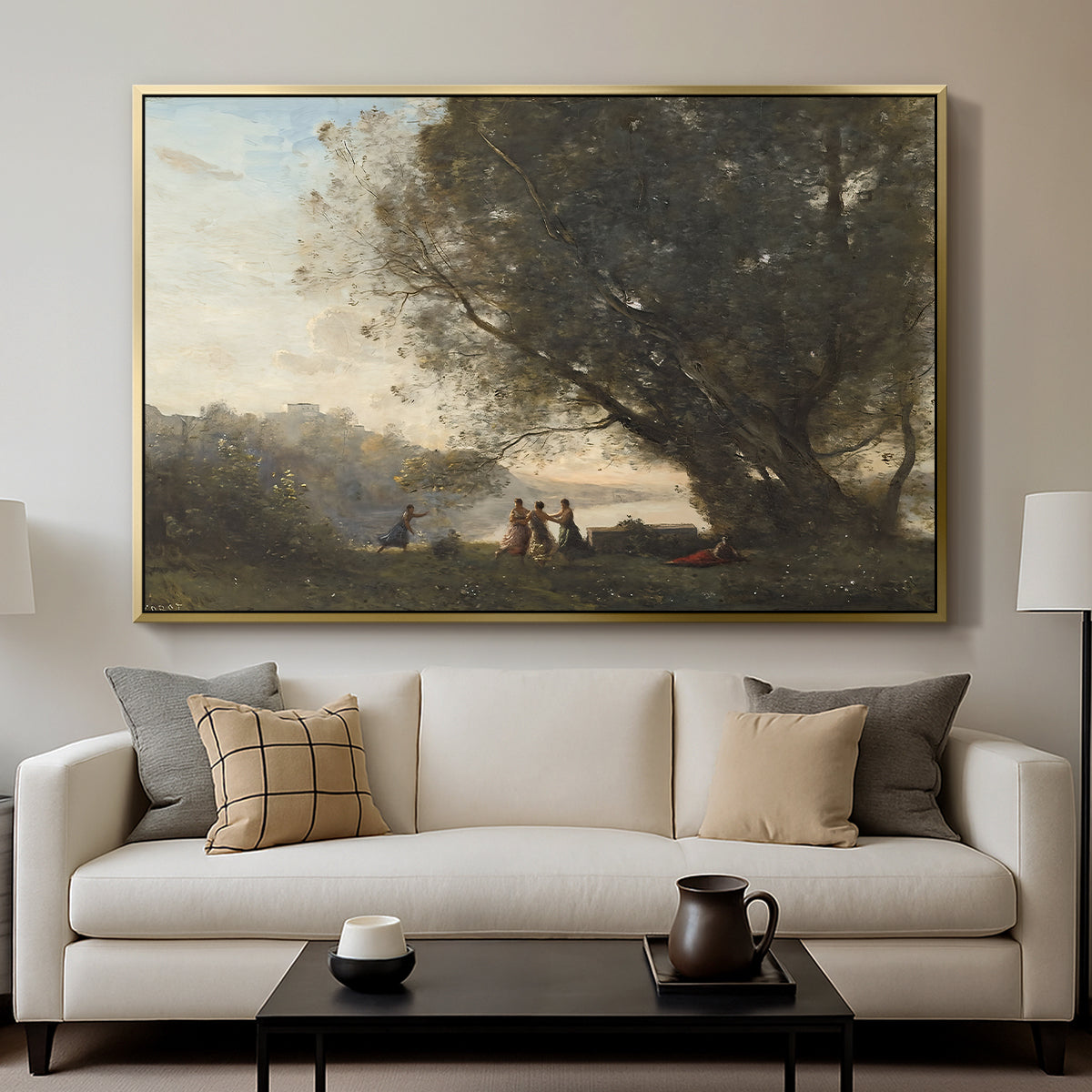 Dance Under the Trees at the Edge of the Lake, c. 1865-1870 - Floater Framed Canvas Print