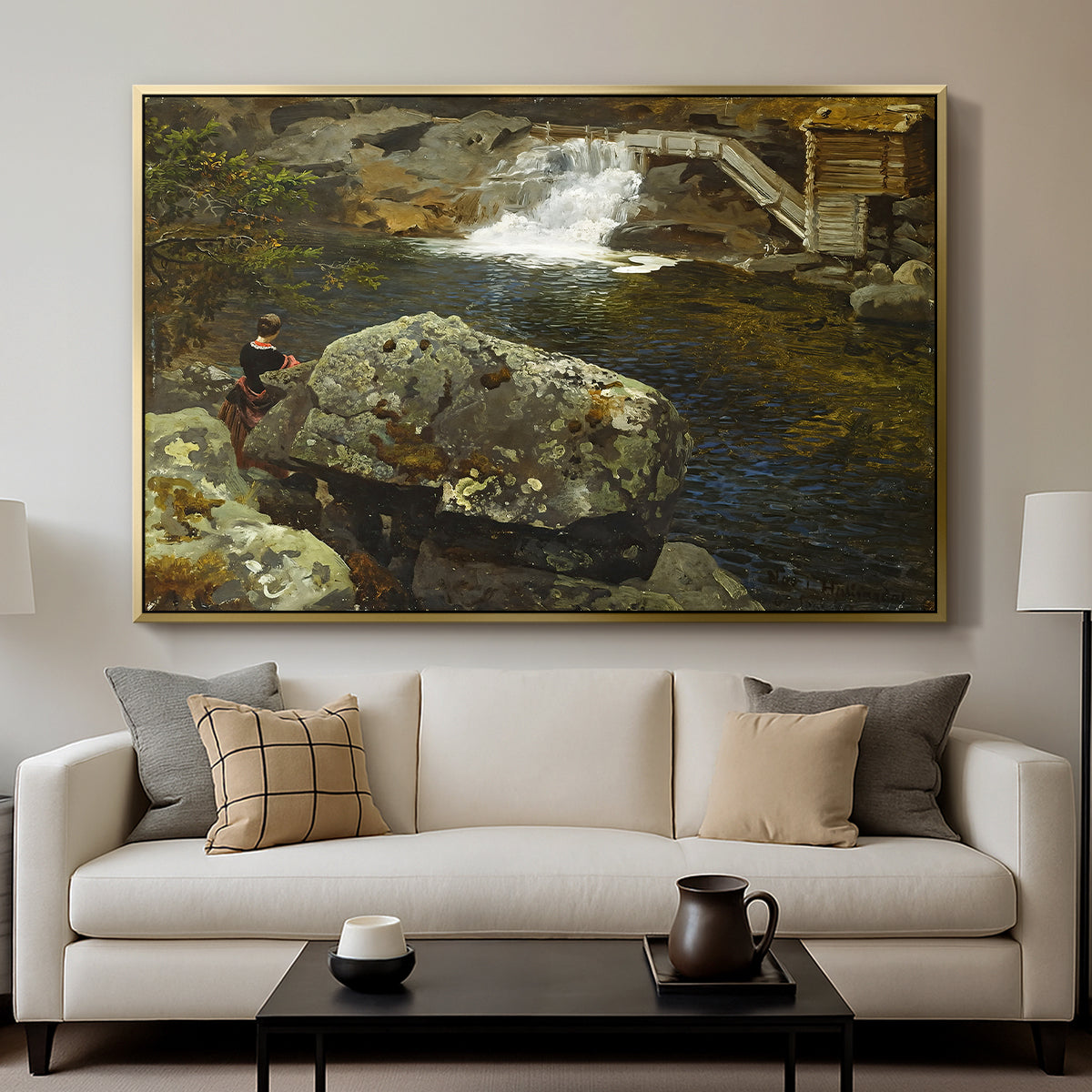 By the Mill Pond (En Mølledam), 1850 - Floater Framed Canvas Print