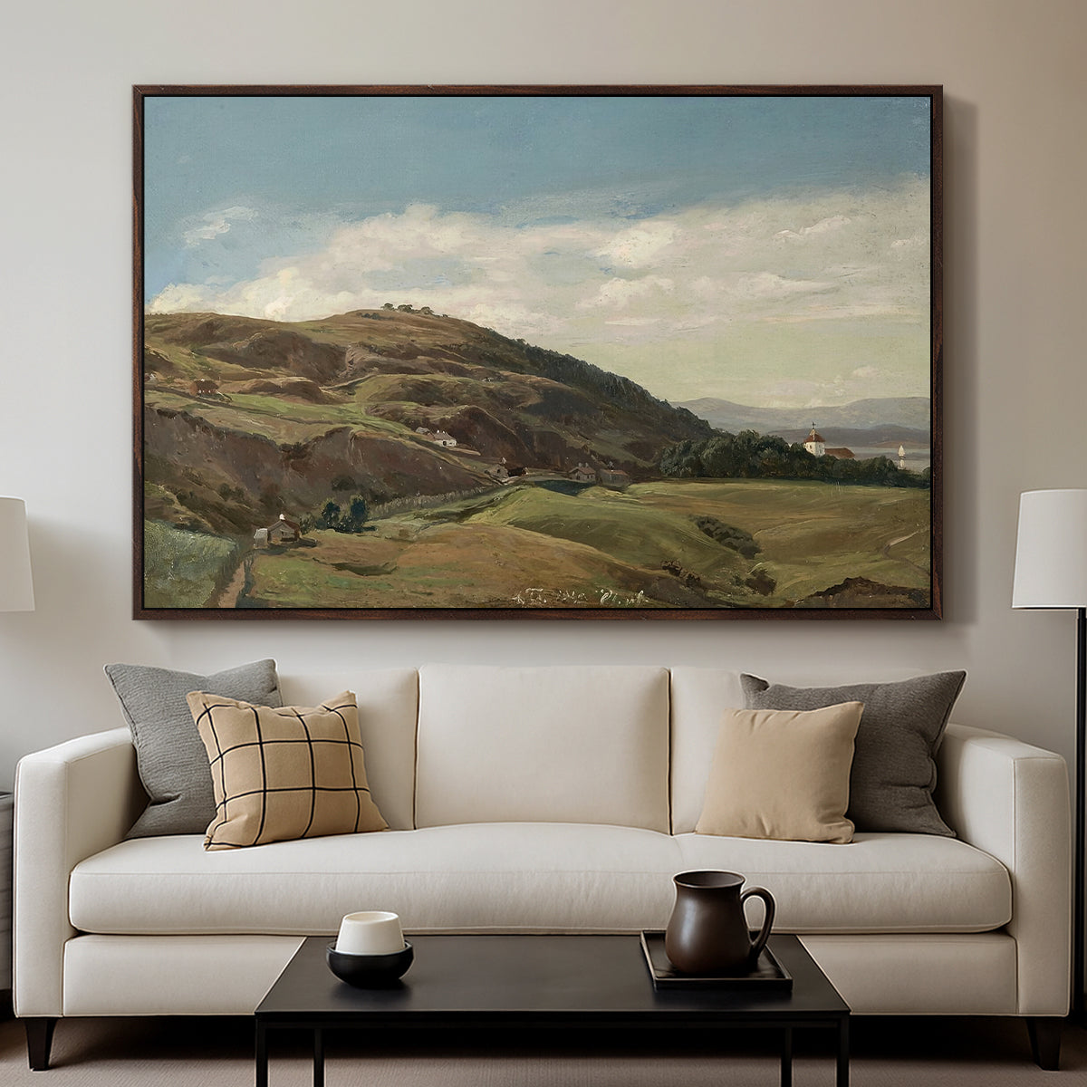 Ekeberg and Oslo Church, 1852 - Floater Framed Canvas Print