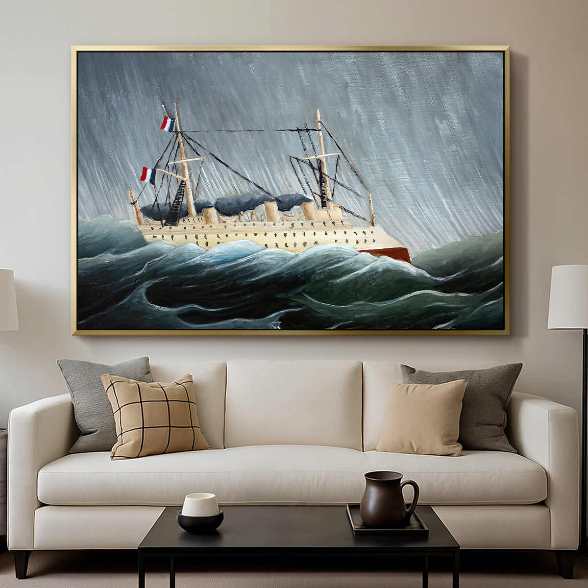 A Ship in the Storm, c. 1899 - Floater Framed Canvas Print