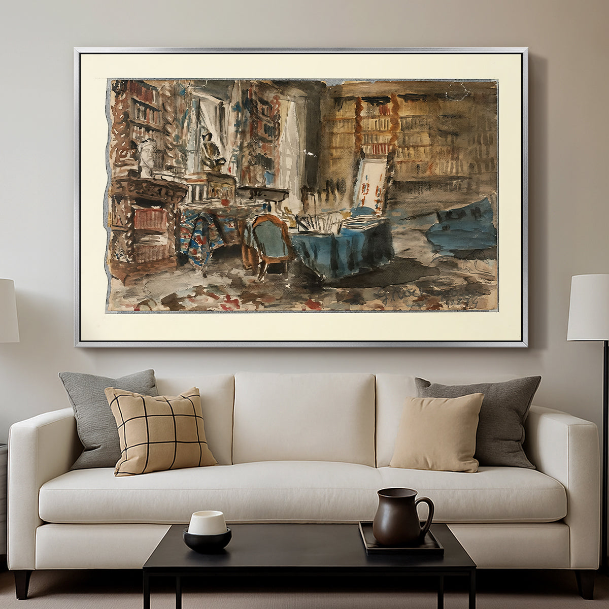 Cabinet de Flaubert à Croisset, 1874 - Floater Framed Canvas Print