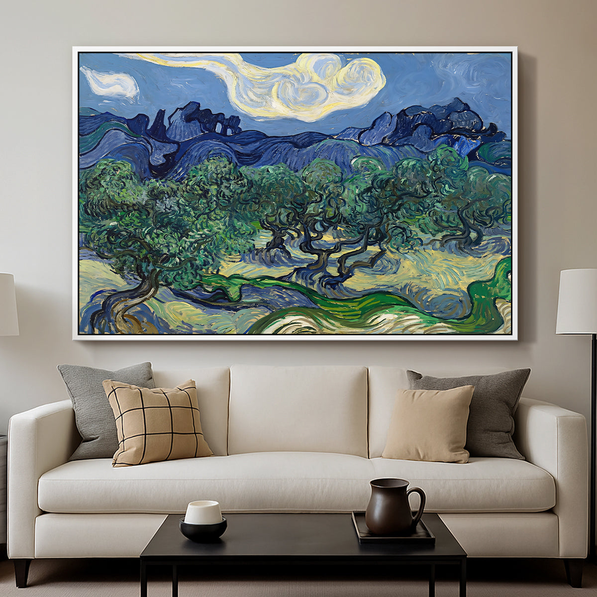 Olive Trees with the Alpilles in the Background, 1889 - Floater Framed Canvas Print
