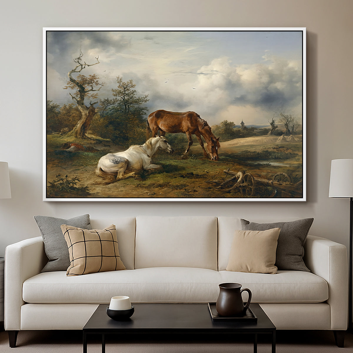 Two Horses on the Pasture, c. 1825 - Floater Framed Canvas Print