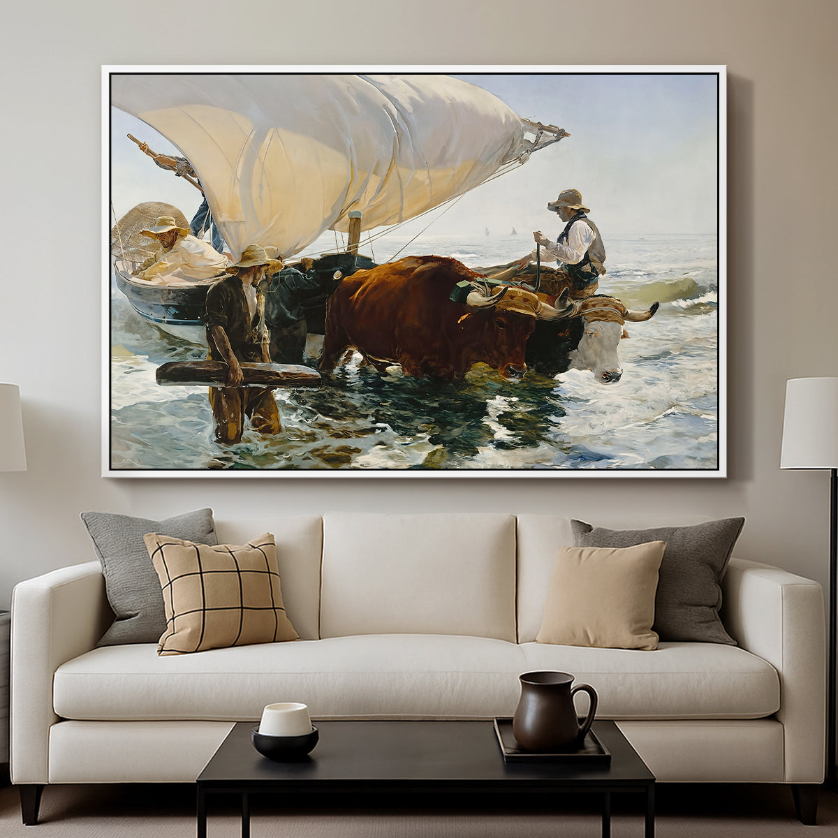The Return from Fishing: Hauling the Boat, 1894 - Floater Framed Canvas Print