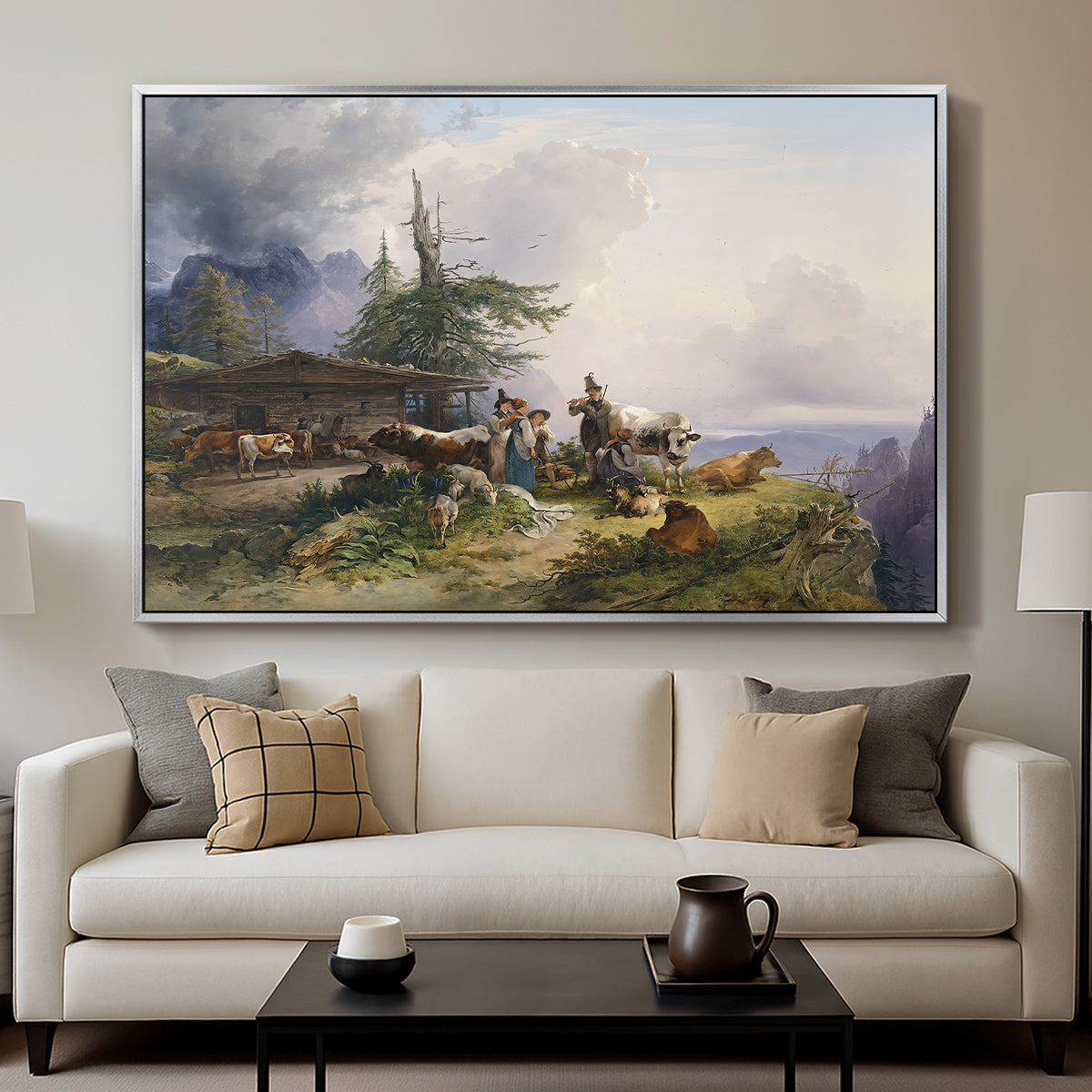 An Alpine Farm on the Untersberg, 1835 - Floater Framed Canvas Print