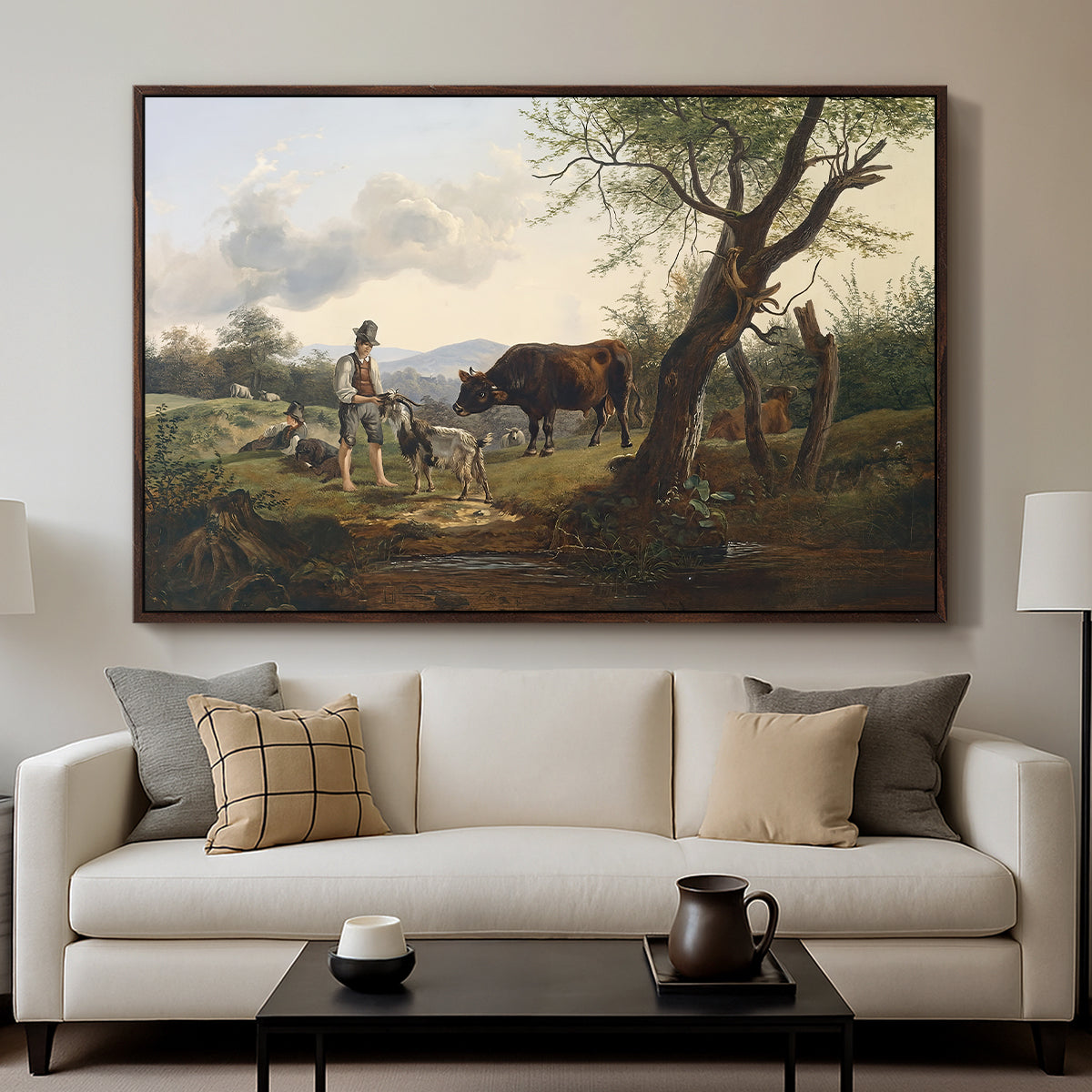 Shepherd with Billy Goat, c. 1830 - Floater Framed Canvas Print