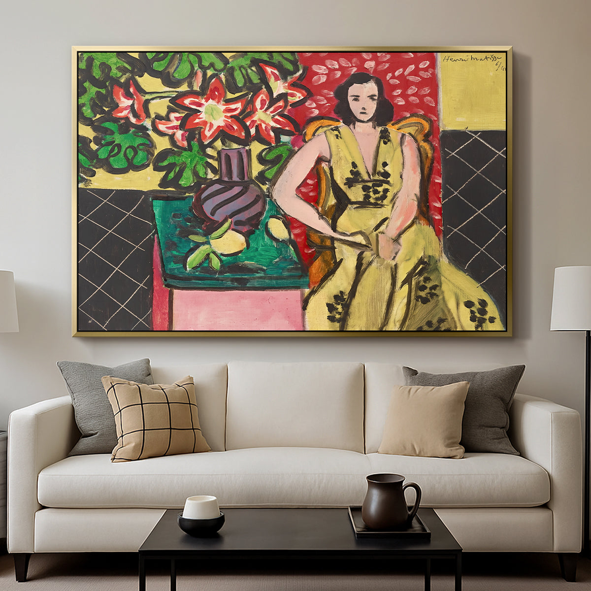 Seated Woman with a Vase of Amaryllis, 1941 - Floater Framed Canvas Print
