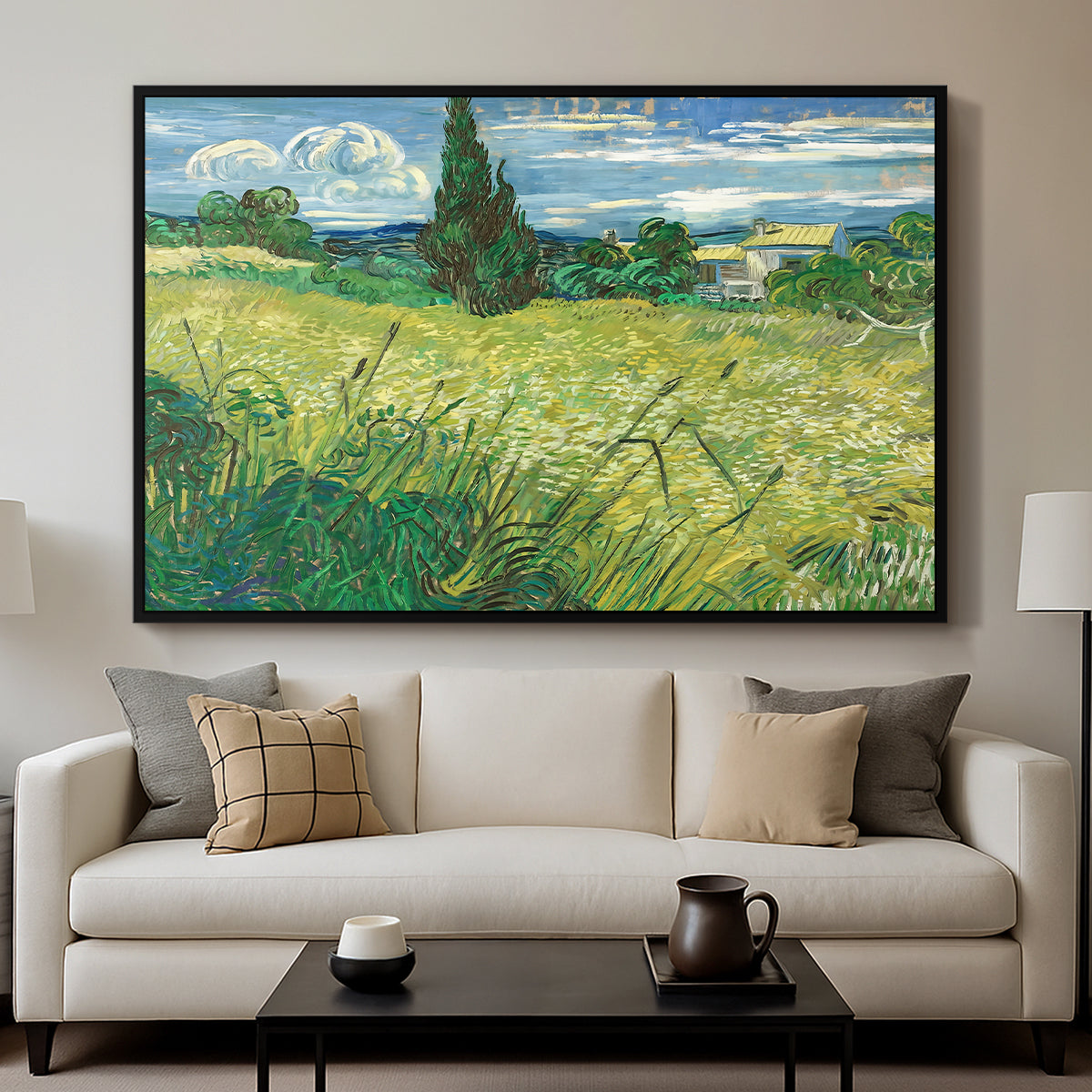 Green Wheat Field with Cypress, 1889 - Floater Framed Canvas Print