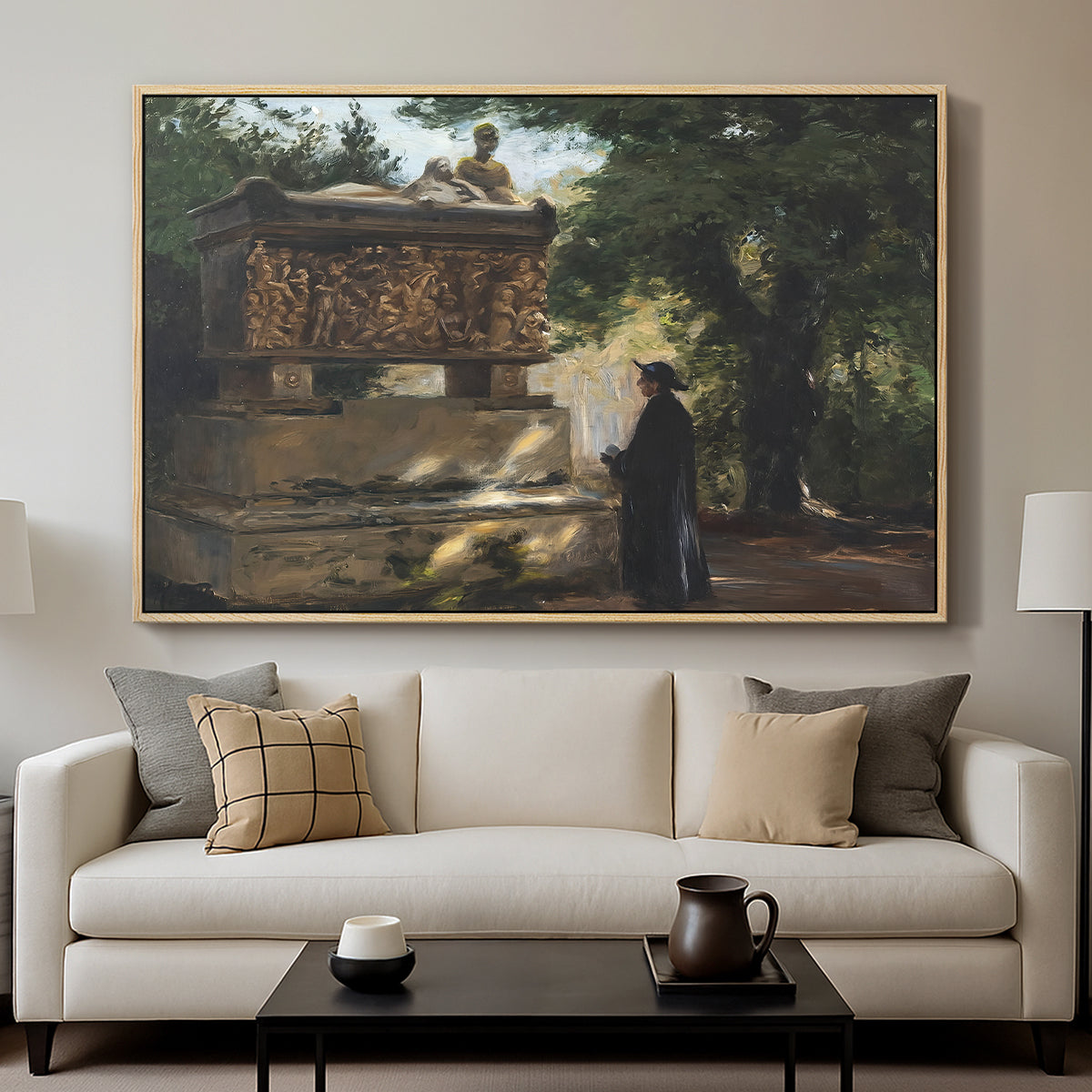A Catholic Priest in Front of a Sarcophagus, c. 1857 - Floater Framed Canvas Print