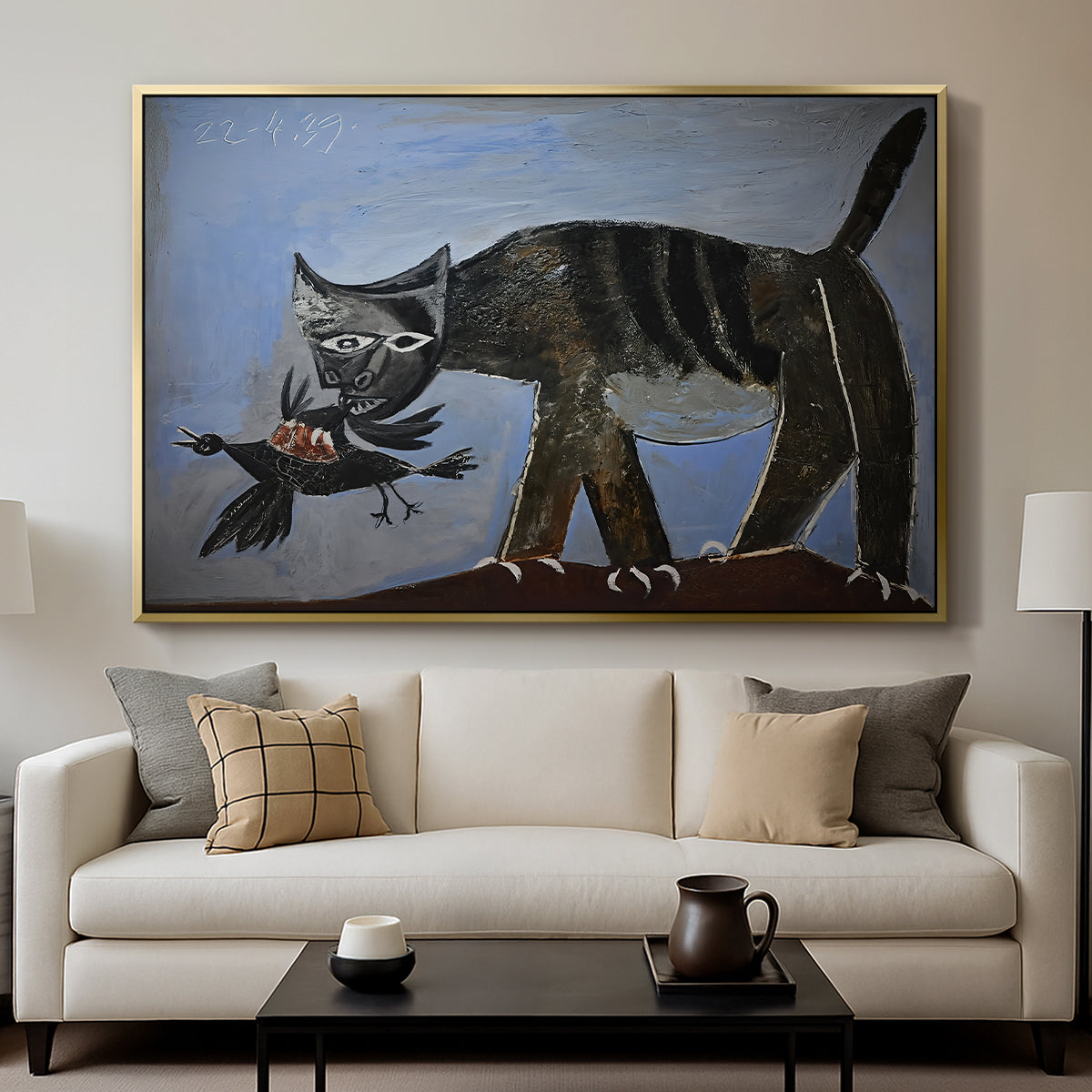 Cat Catching a Bird, 1939 - Floater Framed Canvas Print
