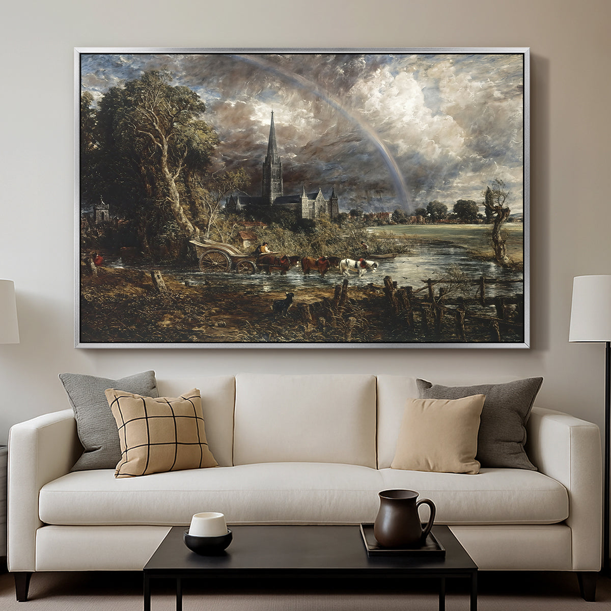 Salisbury Cathedral from the Meadows (Detail), 1831 - Floater Framed Canvas Print