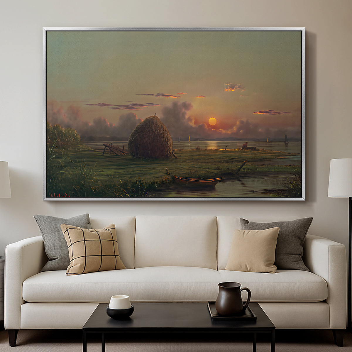 Haystack at Sunset, 1880 - Floater Framed Canvas Print