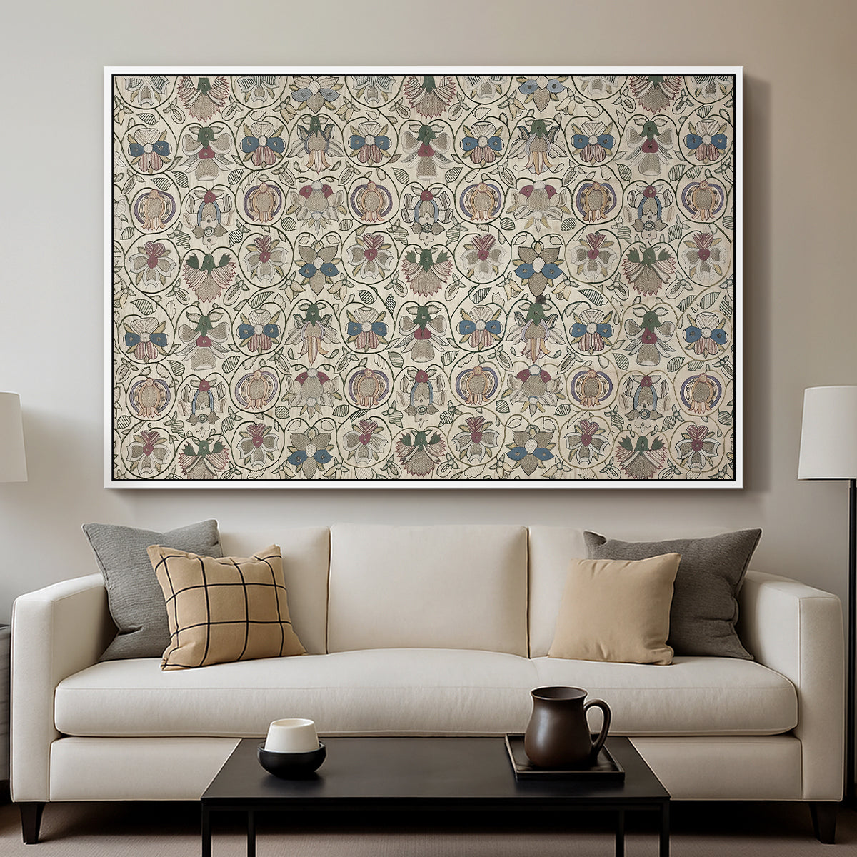 Long Cushion Cover (Printed Textile), c. 1600 - Floater Framed Canvas Print