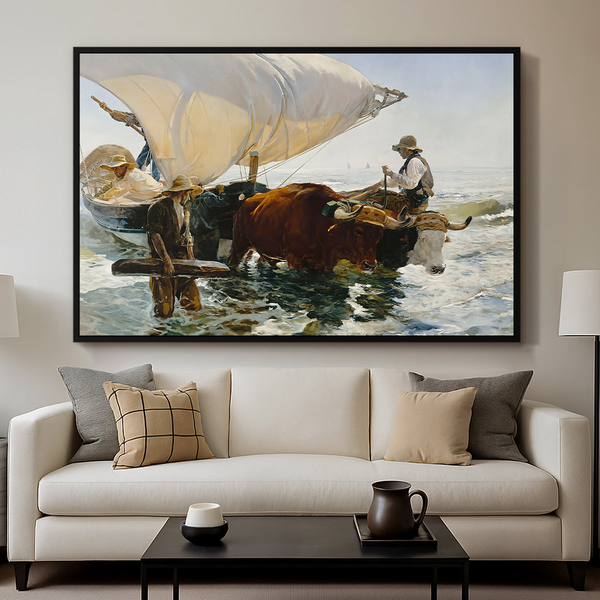 The Return from Fishing: Hauling the Boat, 1894 - Floater Framed Canvas Print