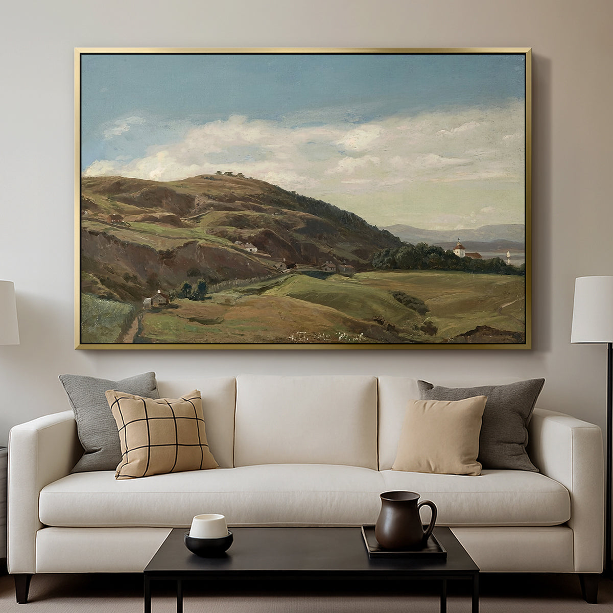 Ekeberg and Oslo Church, 1852 - Floater Framed Canvas Print