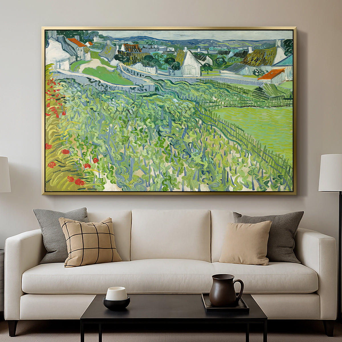 Vineyards at Auvers, 1890 - Floater Framed Canvas Print