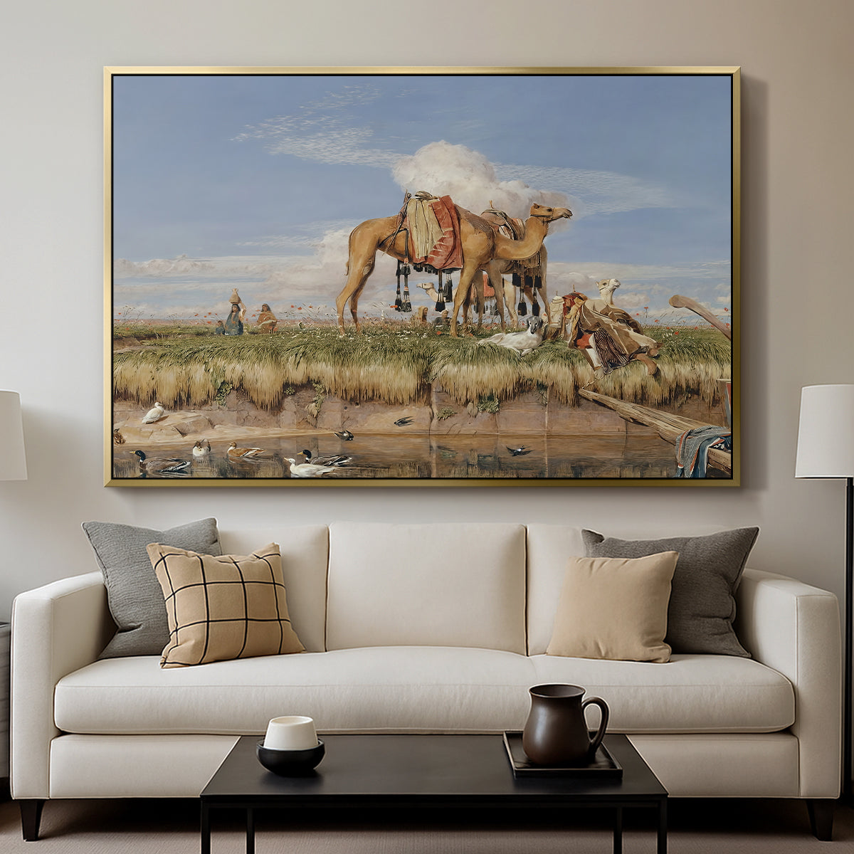 On the Banks of the Nile, Upper Egypt, 1876 - Floater Framed Canvas Print