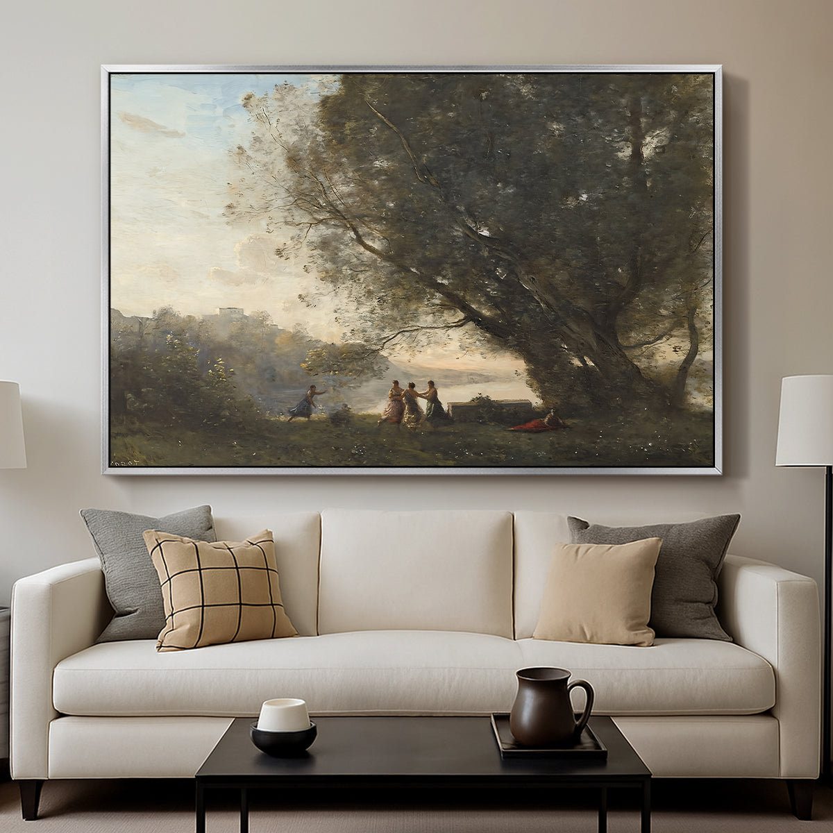 Dance Under the Trees at the Edge of the Lake, c. 1865-1870 - Floater Framed Canvas Print